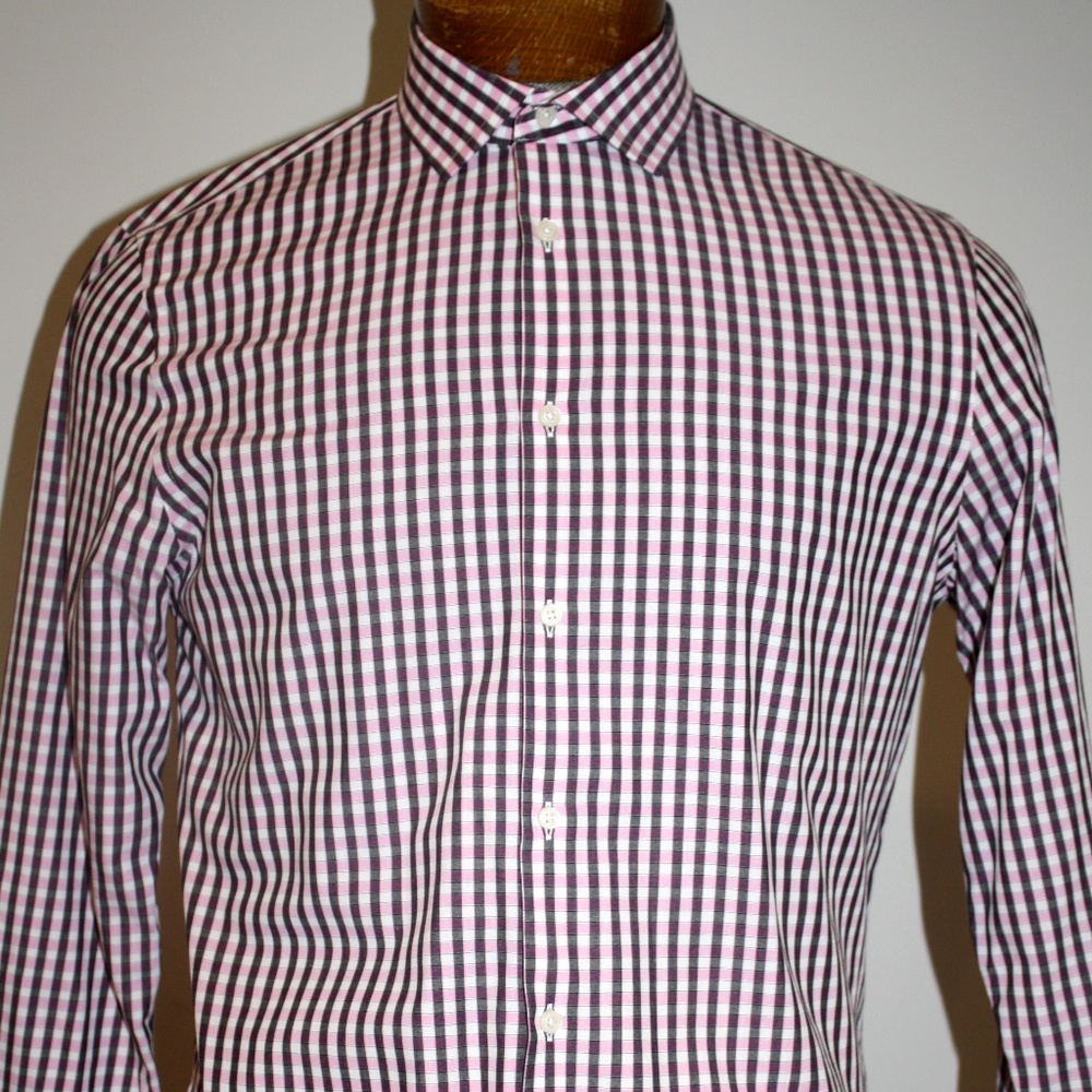 1901 PINK/WHITE/BLACK CHECK SLIM FIT DRESS SHIRT 15.5 X 32/33
